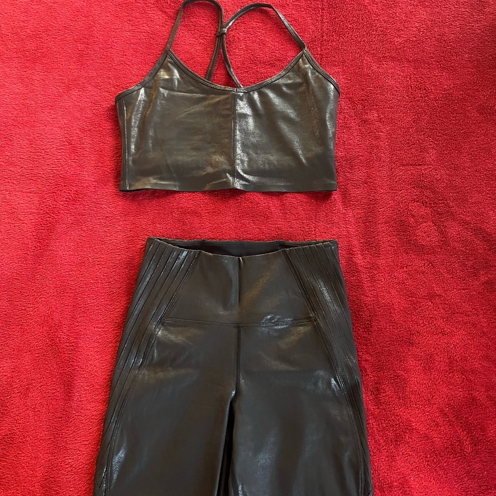 Carbon38 ribbed 7/8 leggings, black size M with matching cami bra, size M